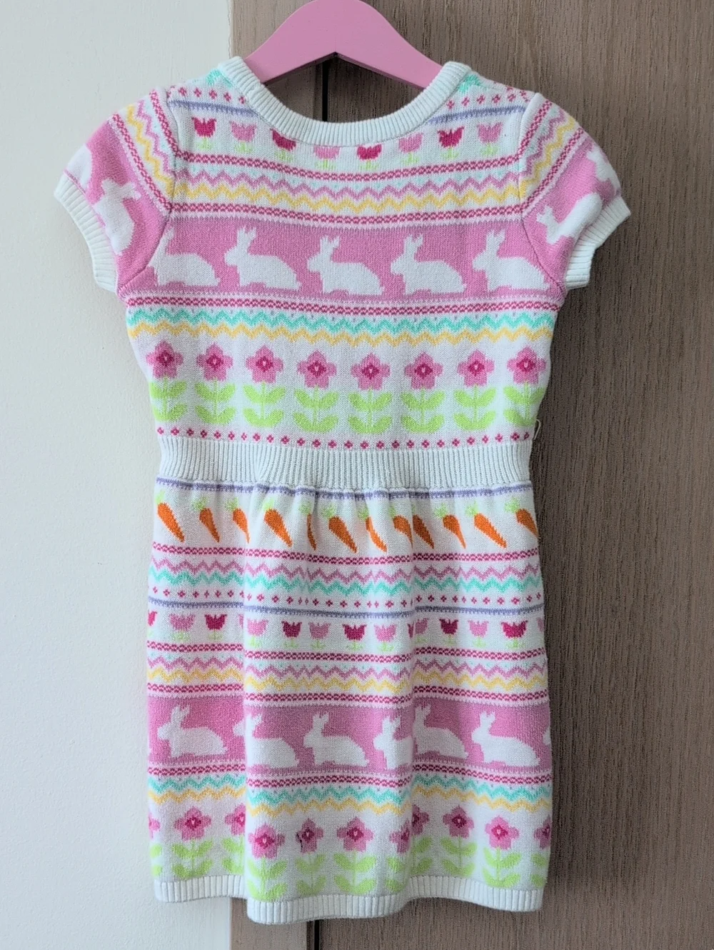 Gymboree Pink Knit Cotton Bunny & Floral Dress - SIZE 5T